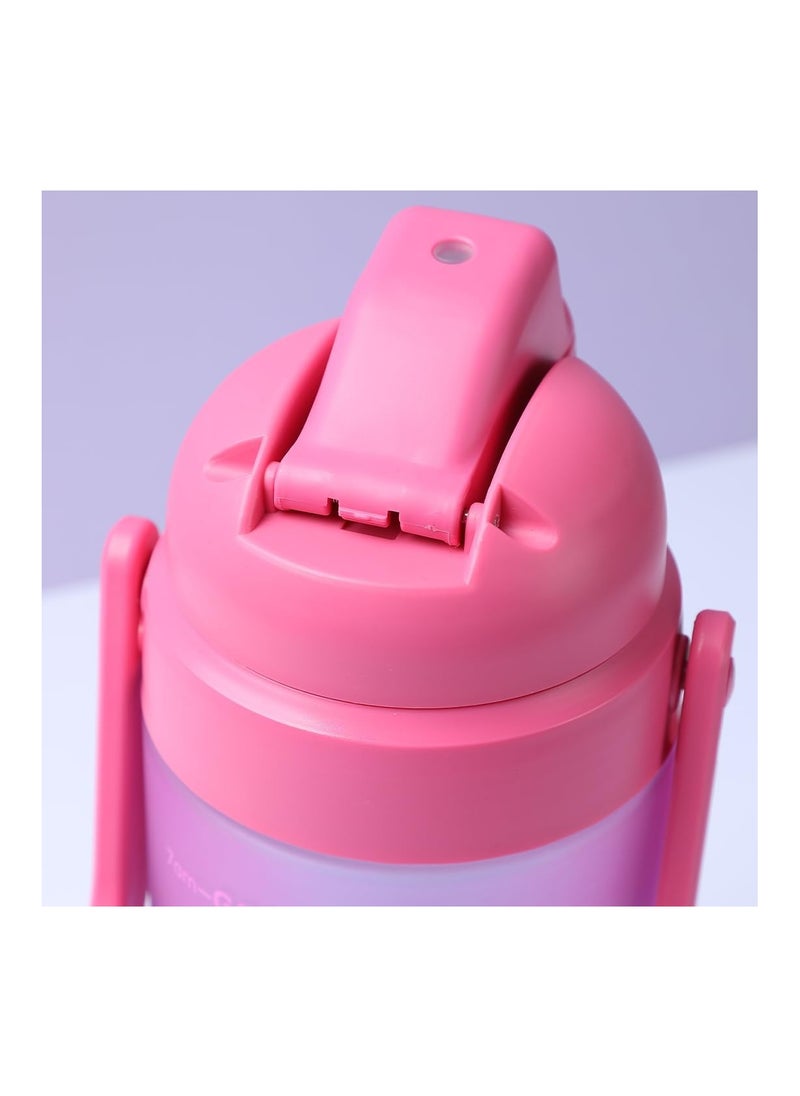 Miniso Gradient Water Bottle 67Oz With Time Marker & Straw - Bpa-Free Reusable Leakproof Flip Top Bottle For Sports And Fitness Pink.Blue  - Image 2