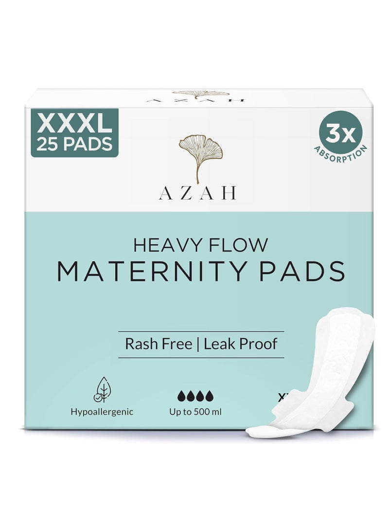 Azah Maternity Pads after Delivery [Pack of 25] | XXXL Sanitary Napkins for Women after Delivery | Leak Proof Sanitary Pads for Women | For Postpartum Flow, Urine Incontinence, Ultra Heavy Flow - Image 1