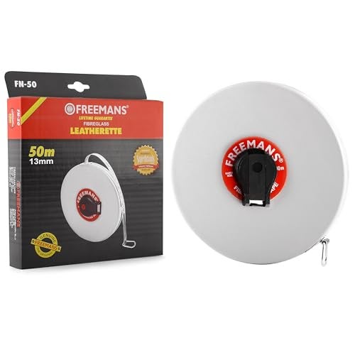 FREEMANS Leatherette 50m:13mm Fibreglass Measuring Tape - 50m/165ft || Case Reinforced with Stainless Steel Band || Durable Winding Mechanism Handle and Stainless Steel Mouth with End Hook - Image 2
