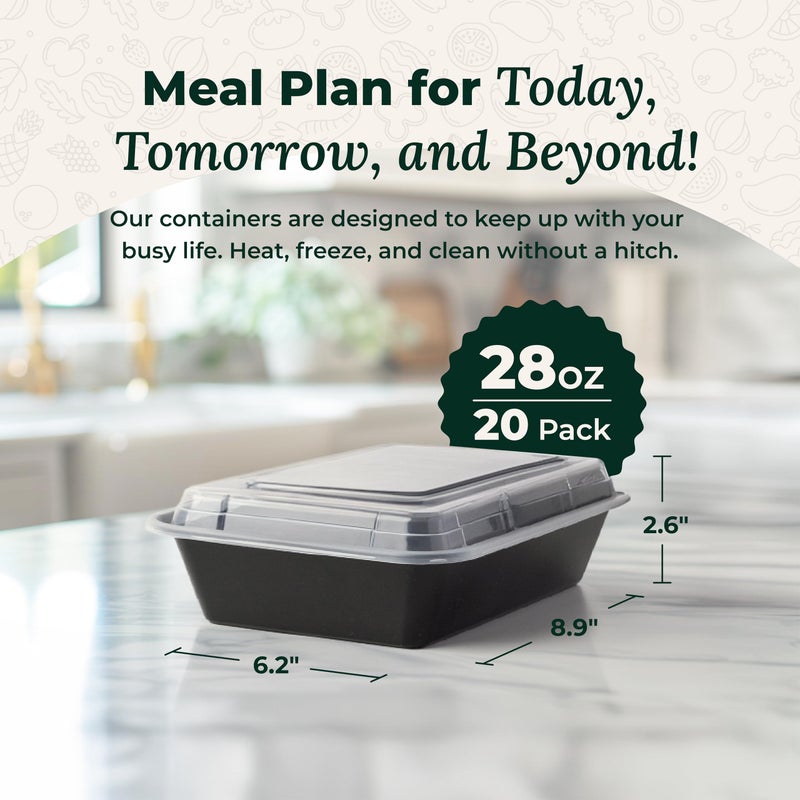 Enther Meal Prep Containers 20 pack 1 Compartment with Lids  Food Storage Bento BPA Free | Stackable | Reusable Lunch Boxes  Microwave/Dishwasher  Freezer Safe Portion Control (28 oz) - Image 2