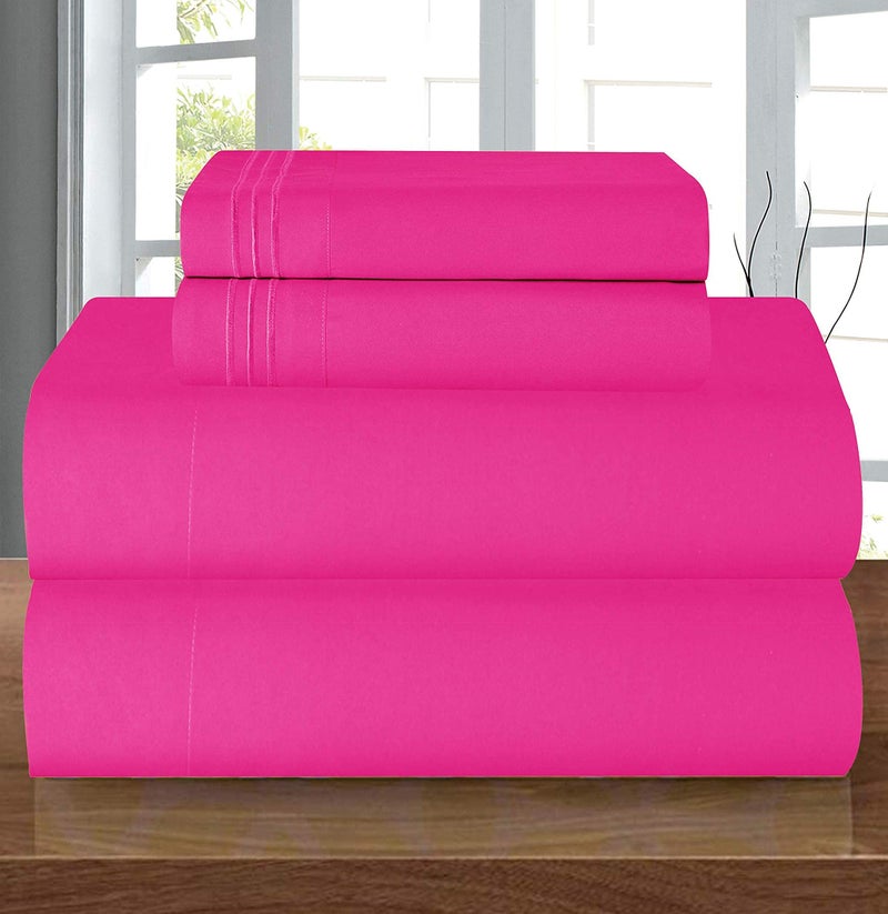 Elegance Linen مجموعة بياضات فاخرة مريحة من 1500 خيط مصري 4 قطع بجودة فندقية مقاومة للتجاعيد، ملاءة مشدودة مرنة من جميع الجهات، جيب عميق يصل إلى 16 بوصة، كينغ، وردي فاتح - Image 1