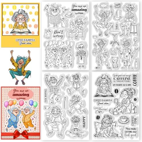 CHGCRAFT 4 Sheets 4 Styles Retro Funny Grandma Style Clear Stamps Funny Old Man Silicone Stamp Seal for DIY Scrapbooking and Card Making Paper Craft Decor 63 43 Inch - Image 1