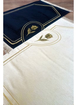 İhvan Online Ihvan Online Rose Embroidered Unlined Heart Soft Textured Chenille Prayer Rug Set for Couples Black Cream  - Image 5
