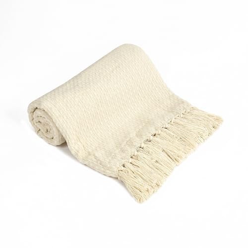 SASHAA WORLD Cotton Ivory Throw Blanket | 130x180 cm Lightweight Soft and Breathable Blanket for Bed, Sofa, or Chair | Elegant Neutral Home Décor Layer for All Seasons Comfort - Image 5