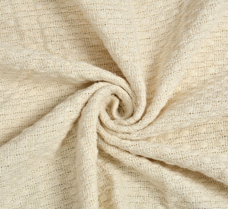 SASHAA WORLD Cotton Ivory Throw Blanket | 130x180 cm Lightweight Soft and Breathable Blanket for Bed, Sofa, or Chair | Elegant Neutral Home Décor Layer for All Seasons Comfort - Image 4