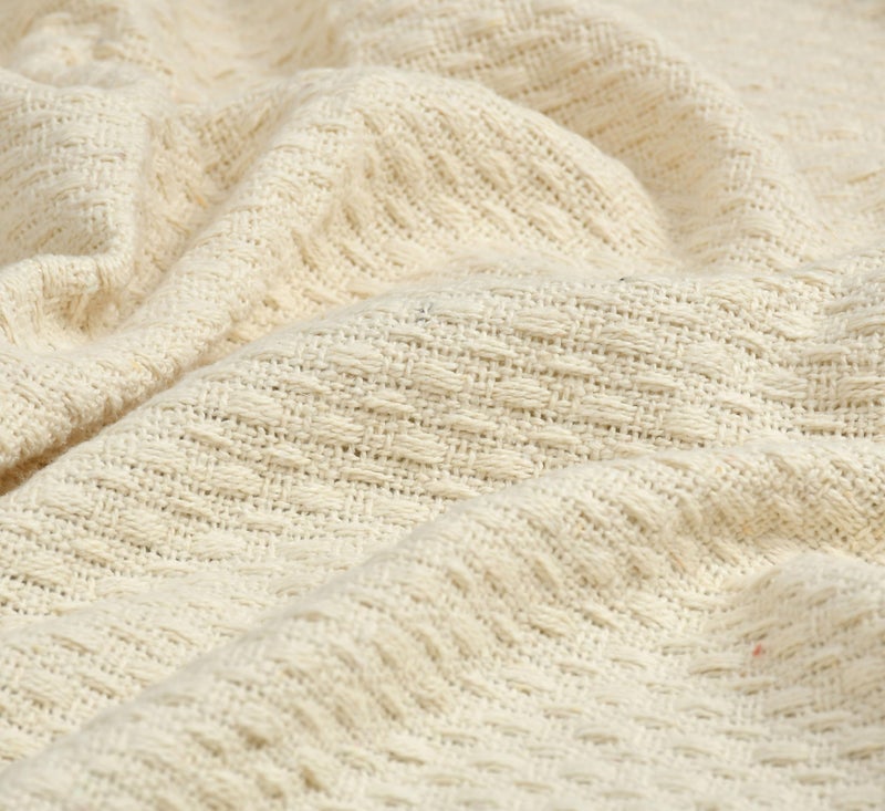 SASHAA WORLD Cotton Ivory Throw Blanket | 130x180 cm Lightweight Soft and Breathable Blanket for Bed, Sofa, or Chair | Elegant Neutral Home Décor Layer for All Seasons Comfort - Image 3