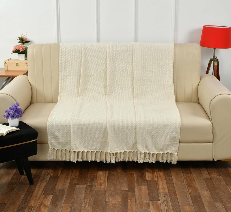 SASHAA WORLD Cotton Ivory Throw Blanket | 130x180 cm Lightweight Soft and Breathable Blanket for Bed, Sofa, or Chair | Elegant Neutral Home Décor Layer for All Seasons Comfort - Image 2