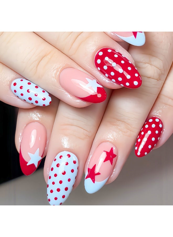 24 PCS Teardrop Shape Red French Polka Dot Press - on Nails, Best - Selling Ready - to - Wear False Nail Tips, False nail with 24 pcs for women - Image 1