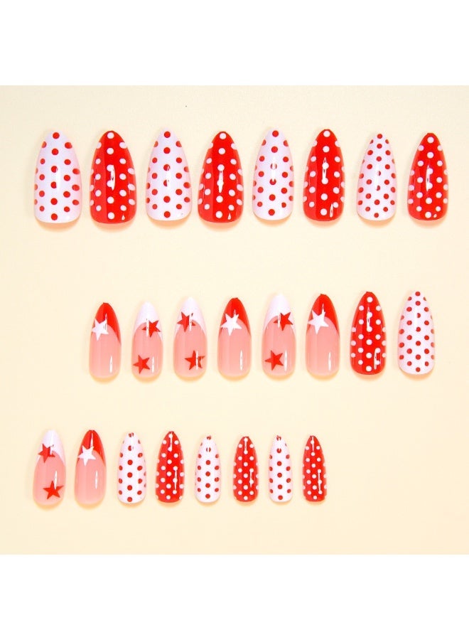24 PCS Teardrop Shape Red French Polka Dot Press - on Nails, Best - Selling Ready - to - Wear False Nail Tips, False nail with 24 pcs for women - Image 2