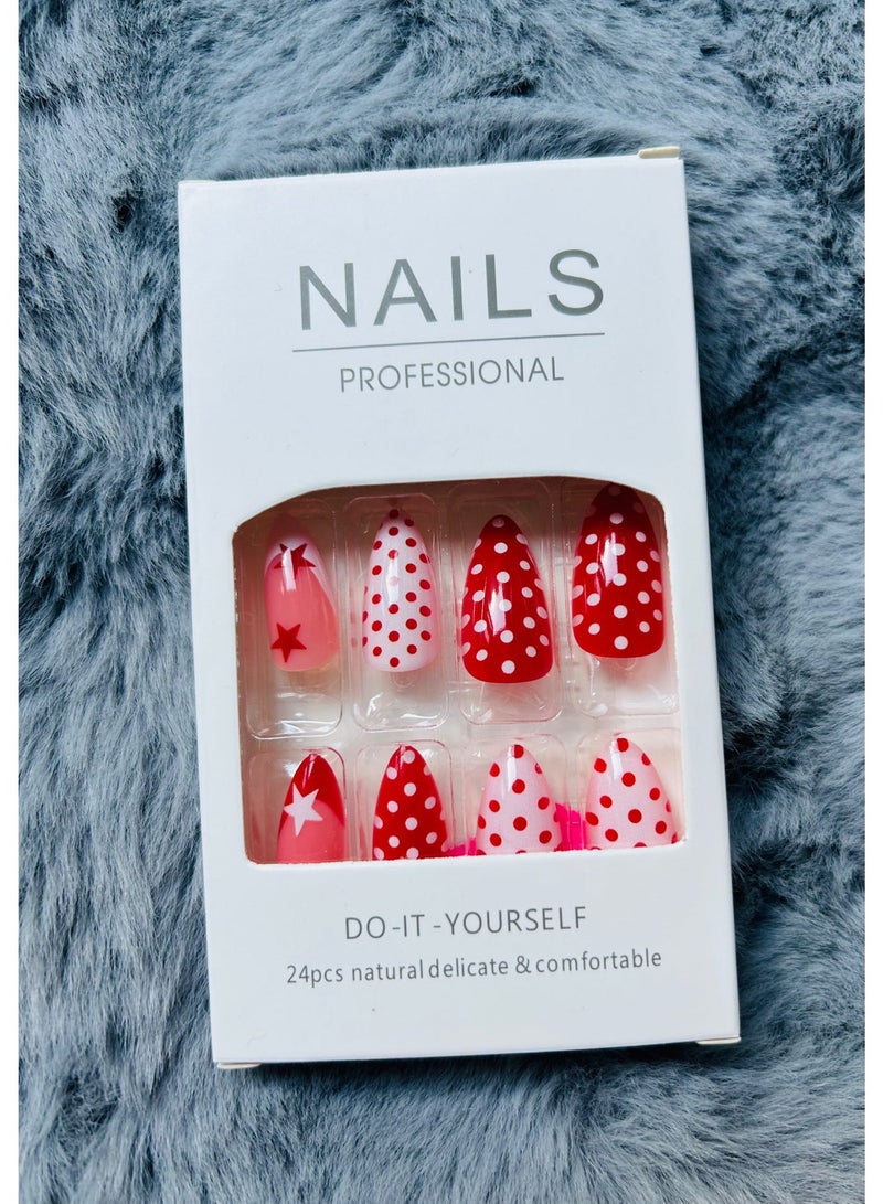 24 PCS Teardrop Shape Red French Polka Dot Press - on Nails, Best - Selling Ready - to - Wear False Nail Tips, False nail with 24 pcs for women - Image 3