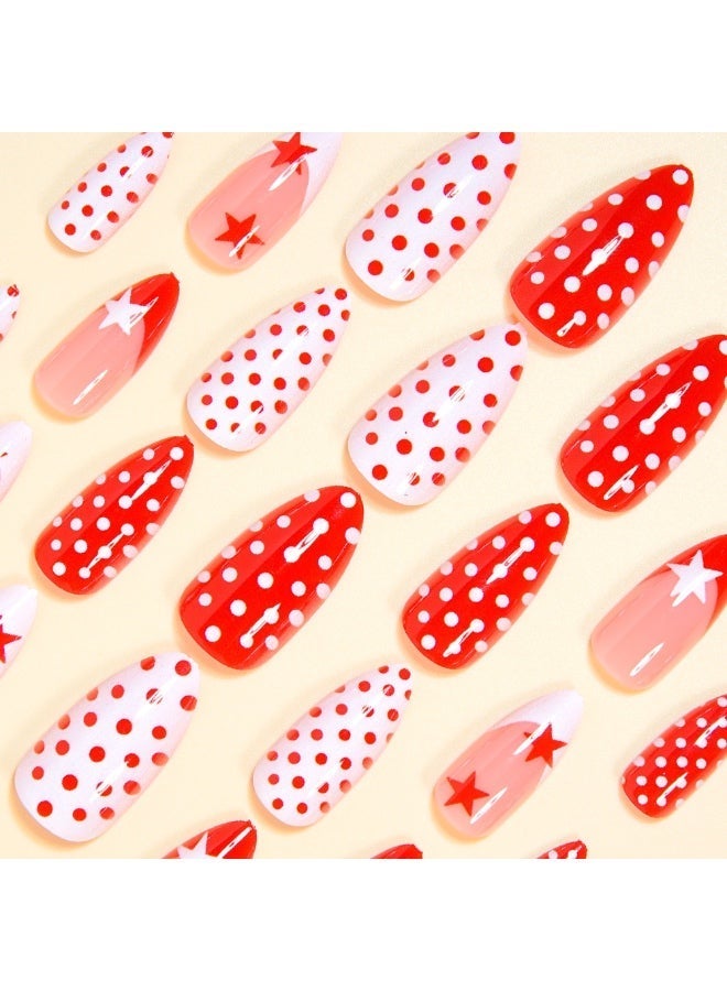 24 PCS Teardrop Shape Red French Polka Dot Press - on Nails, Best - Selling Ready - to - Wear False Nail Tips, False nail with 24 pcs for women - Image 4
