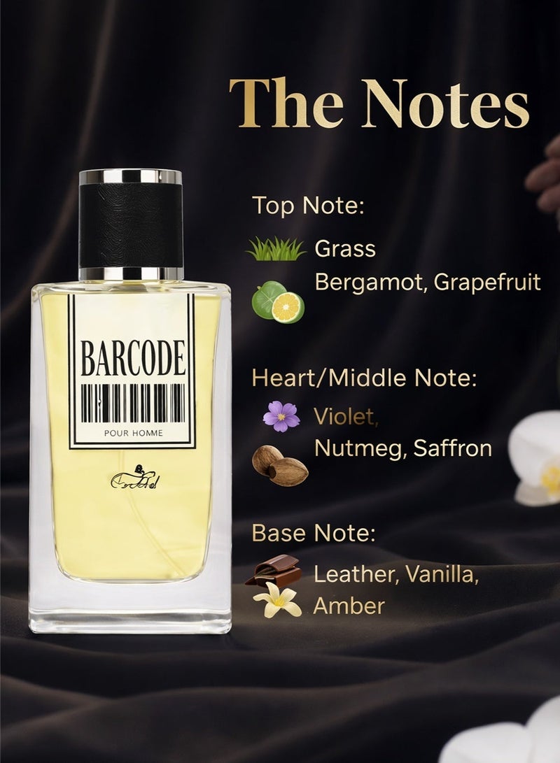 Orchid Barcode Pour Homme Eau De Parfum 80ML for Men Long Lasting Woody Spicy Perfume with Bergamot, Grapefruit, Leather, Vanilla & Amber - Image 2