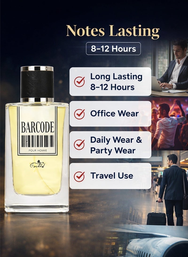 Orchid Barcode Pour Homme Eau De Parfum 80ML for Men Long Lasting Woody Spicy Perfume with Bergamot, Grapefruit, Leather, Vanilla & Amber - Image 4