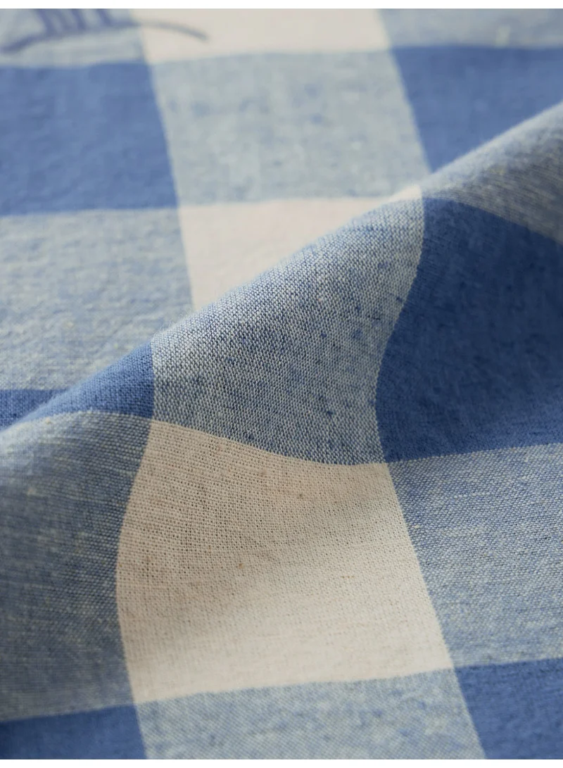 The Souled Store  The Souled Store: Blue Sails Men and Boys Long Sleeve Spread Collar Blue and Cream Checked Embroidered Cotton Linen Regular Shirt  | Best Price UAE