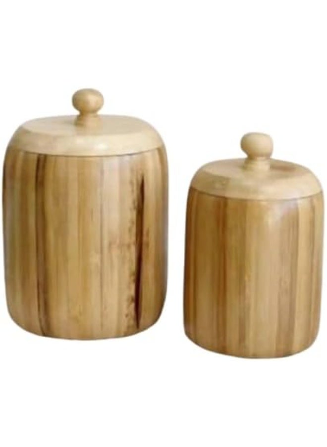 Natural Wood Pulse Jar Set - Elegant Decorative Shape and Airtight Food Storage B (1000ml) - Image 1