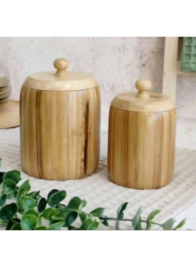 Natural Wood Pulse Jar Set - Elegant Decorative Shape and Airtight Food Storage B (1000ml) - Image 3