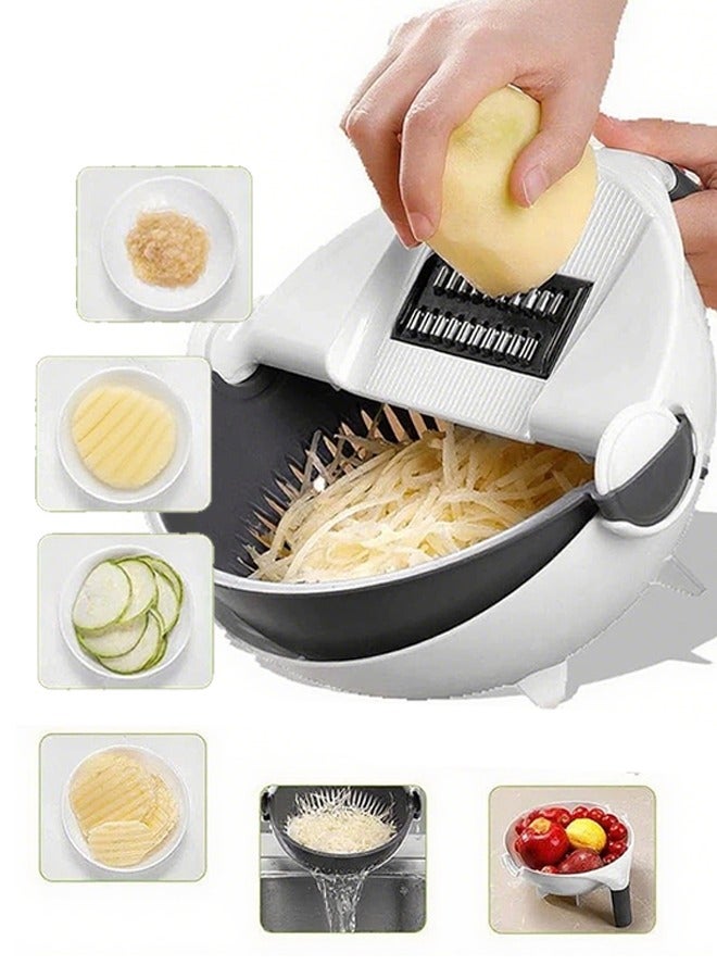 Vegetable Chopper Slicer 9-in-1 Multipurpose Vegetable Cutter With Rapid Drain Basket White/Black  - Image 1
