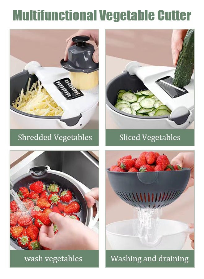 Vegetable Chopper Slicer 9-in-1 Multipurpose Vegetable Cutter With Rapid Drain Basket White/Black  - Image 2
