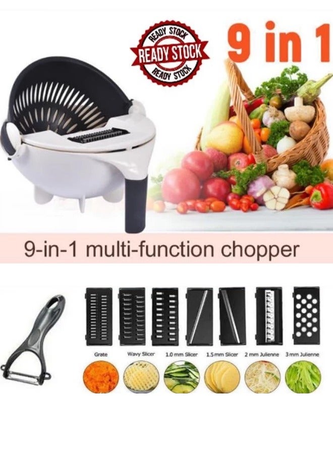Vegetable Chopper Slicer 9-in-1 Multipurpose Vegetable Cutter With Rapid Drain Basket White/Black  - Image 5