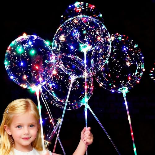 UZER LED Light Up Bobo Balloons with Sticks6 Packs Flashing Handles20 Inches Bubble Bobo Balloons70 cm SticksChristmas Birthday Party Decoration - Image 1