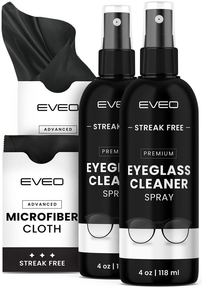 EVEO EVEO Eyeglass Cleaner Spray - Glasses Cleaner No Streaks Technology & Microfiber Cleaning Cloth - Glasses Cleaning Kit, Eye Glass Cleaners Spray Lens Cleaner - Screen & Eye Glasses Kit - 2 Pack  - Image 1
