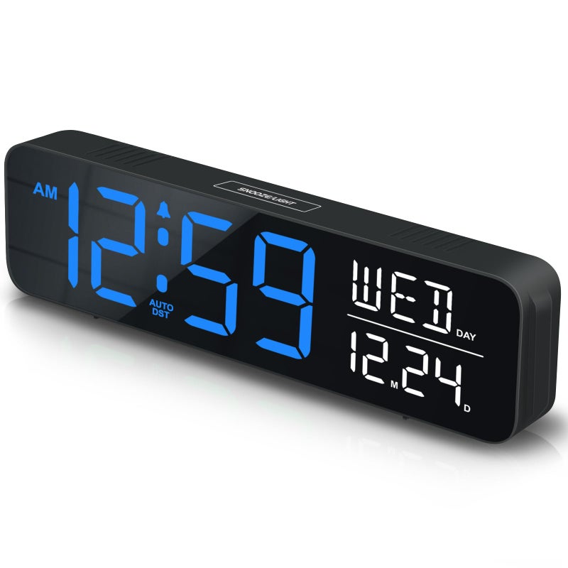 Peakeep Large Display Digital Alarm Clock for Bedrooms, Date Day of Week Calendar Desk Table Clocks for Living Room Office, Dimmable Plug in Electric Clock, 5 Volumes, Loud, Auto DST - Image 1