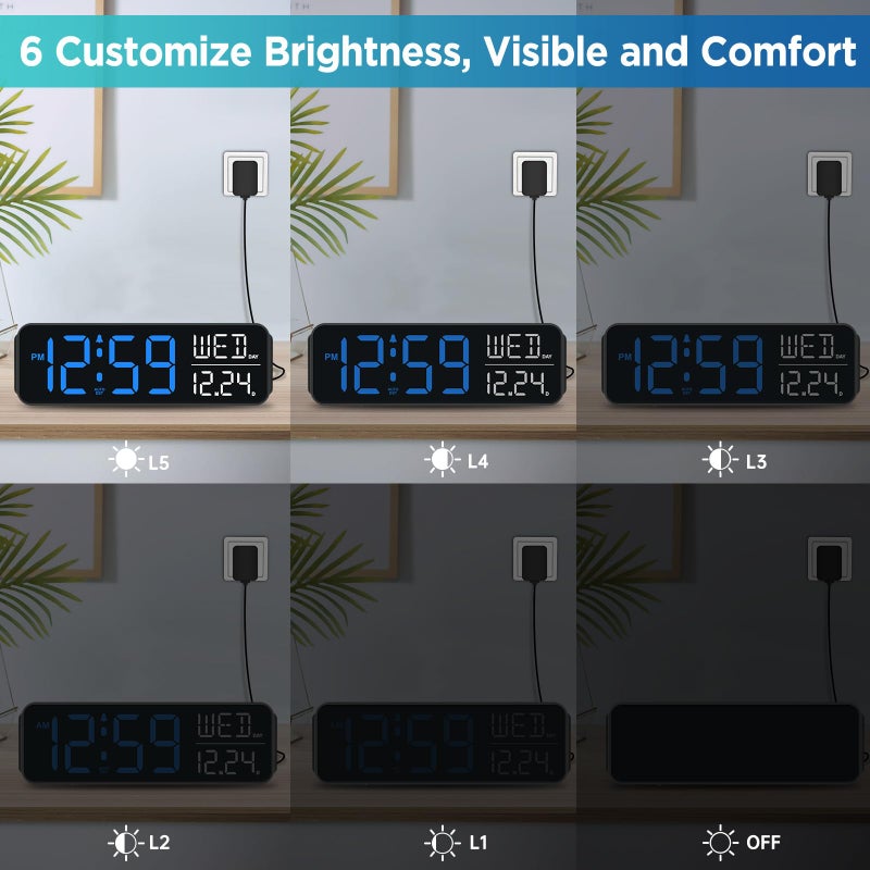 Peakeep Large Display Digital Alarm Clock for Bedrooms, Date Day of Week Calendar Desk Table Clocks for Living Room Office, Dimmable Plug in Electric Clock, 5 Volumes, Loud, Auto DST - Image 3