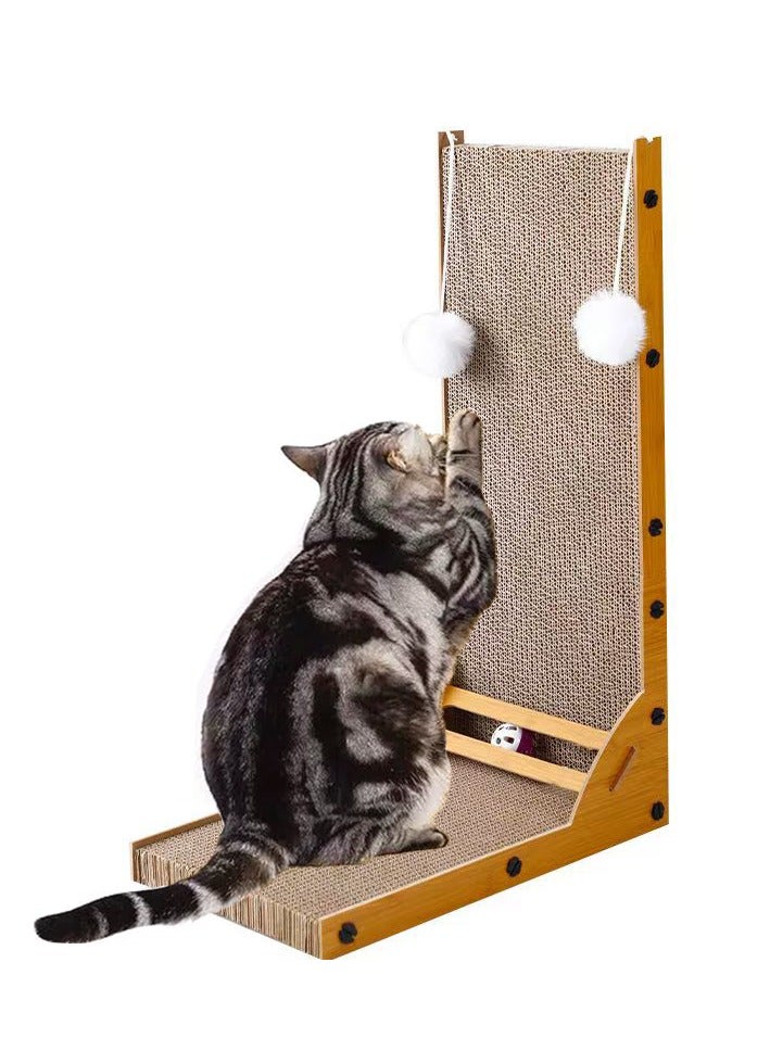 MileMelo L Shape Cat Scratcher Cardboard Cat Scratching with Bell Ball 23.6 Inch Cat Scratch Pad Vertical Cat Scratching Board Wall Mounted Cat Scratchers for Indoor Cats Protecting Furniture Cat Scratcher Pad - Image 1