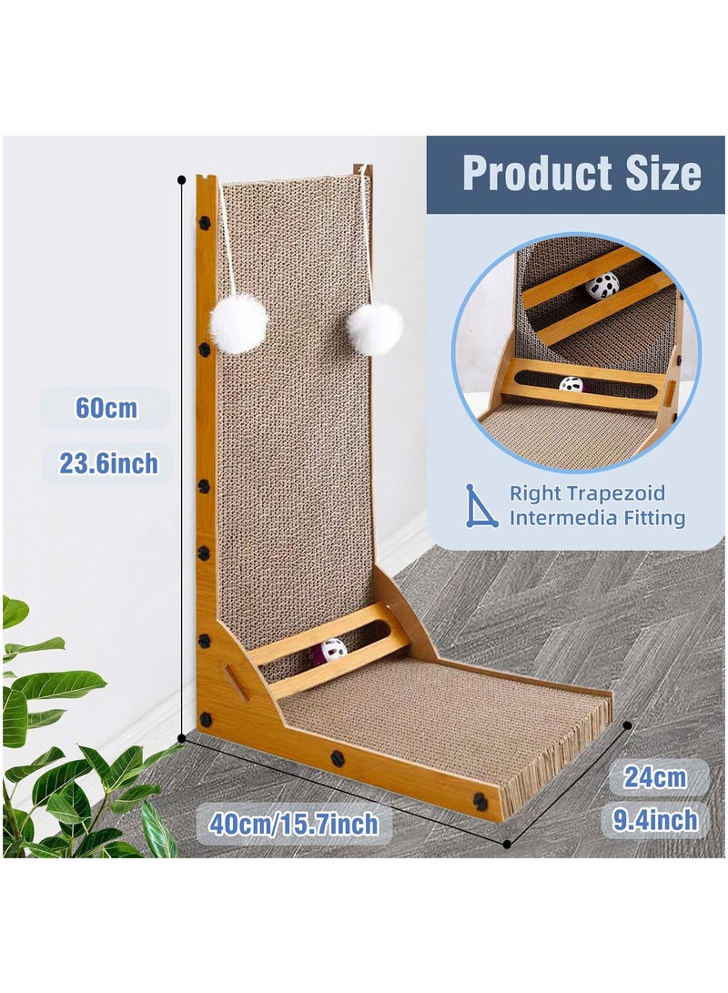 MileMelo L Shape Cat Scratcher Cardboard Cat Scratching with Bell Ball 23.6 Inch Cat Scratch Pad Vertical Cat Scratching Board Wall Mounted Cat Scratchers for Indoor Cats Protecting Furniture Cat Scratcher Pad - Image 2
