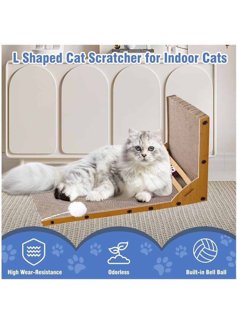 MileMelo L Shape Cat Scratcher Cardboard Cat Scratching with Bell Ball 23.6 Inch Cat Scratch Pad Vertical Cat Scratching Board Wall Mounted Cat Scratchers for Indoor Cats Protecting Furniture Cat Scratcher Pad - Image 3