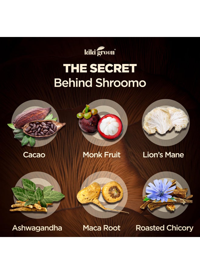 KIKI Green SHROOMO: Mushroom Coffee Alternative | Master Blend of Lion's Mane, Ashwagandha for Mental Clarity, Energy & Focus, Maca Root, Roasted Chicory, Monk Fruit | Cacao Coffee Alternative 8 oz by KIKI Green  - Image 3