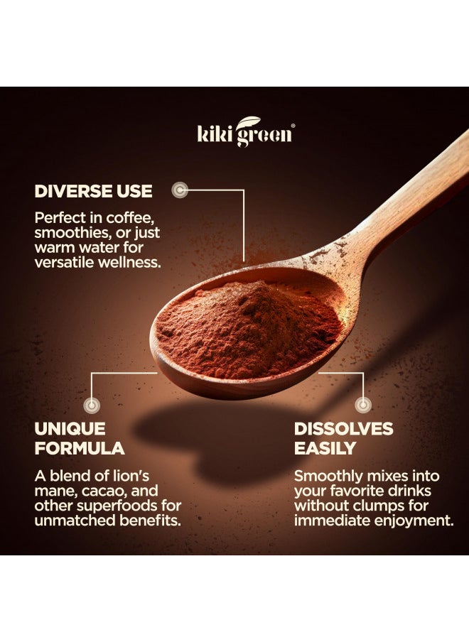 KIKI Green SHROOMO: Mushroom Coffee Alternative | Master Blend of Lion's Mane, Ashwagandha for Mental Clarity, Energy & Focus, Maca Root, Roasted Chicory, Monk Fruit | Cacao Coffee Alternative 8 oz by KIKI Green  - Image 5