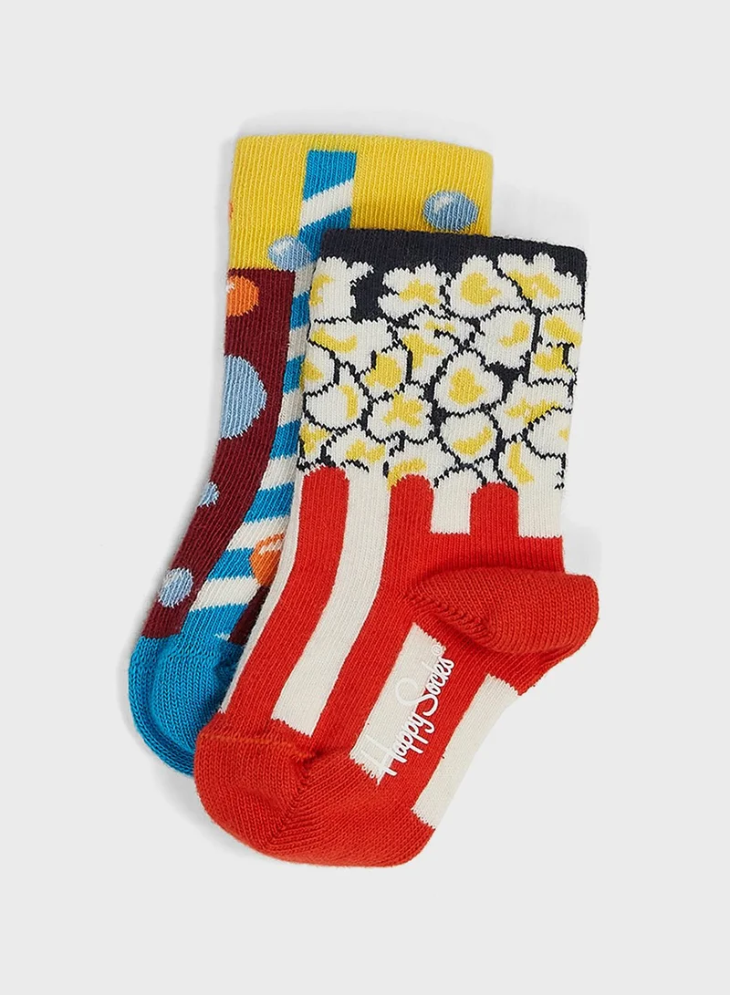 Happy Socks Kids Popcorn And Soda Print Crew Socks