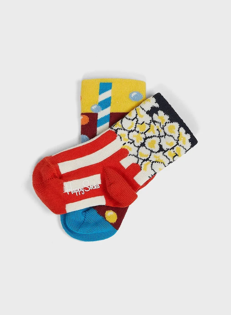 Happy Socks Kids Popcorn And Soda Print Crew Socks