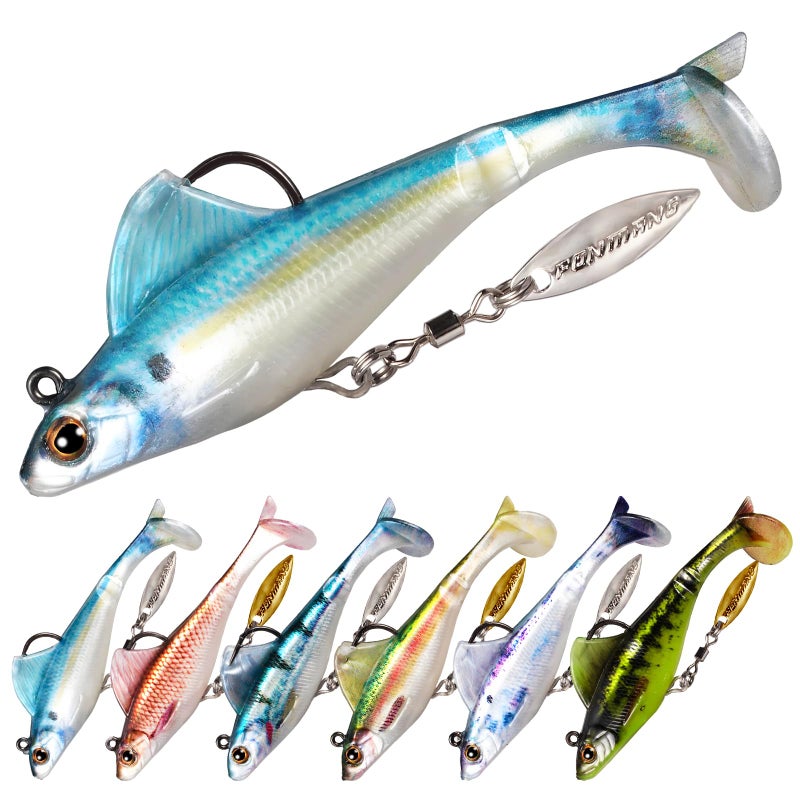 FONMANG 6-Piece Weedless SwimBait Fishing Lures with Rotating Spinner Blade, 2.8 Inches, Ideal for Bass, Trout, Walleye, and Pike - Image 1