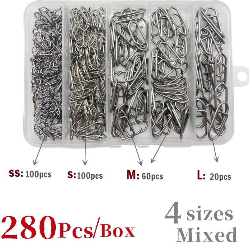 DAMIDEL 280Pcs/Box Stainless Steel Fishing Power Speed Clips (SS:100Pcs,S:100Pcs,M:60Pcs,L:20Pcs) High Strength Fishing Connector Swivels Snaps for Quick Change Lure Tackle Saltwater Freshwater - Image 2