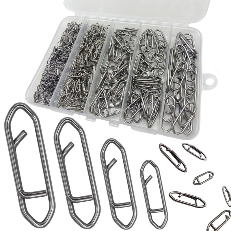 DAMIDEL 280Pcs/Box Stainless Steel Fishing Power Speed Clips (SS:100Pcs,S:100Pcs,M:60Pcs,L:20Pcs) High Strength Fishing Connector Swivels Snaps for Quick Change Lure Tackle Saltwater Freshwater - Image 1