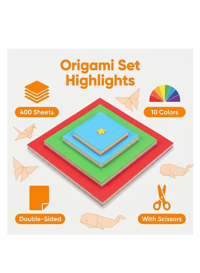 كوول تشيك مجموعة ورق أوريجامي ملون بأربعة أحجام، 400 ورقة قابلة للطي على الوجهين بعشرة ألوان، ورق مربع سهل الطي للأطفال والمبتدئين - Image 2