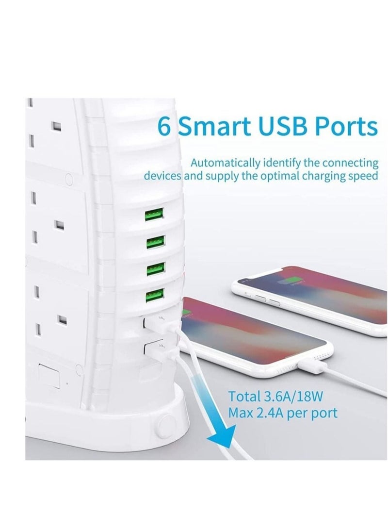 Generic 8 Way Stylish Power Extension Cord, 6 USB Fast Charging Ports, Burj Al Arab Power Socket, 2 Meters Cable Multiple Protection System 3000W, 4.2A Max Socket  - Image 3