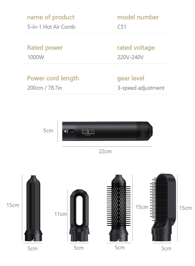 1000W Electric Hair Dryer Curling Iron Set, Hot Air Curling Iron, Five Replacement Heads and Hair Straightener Styling Tool Comb Curling Brush Hair Dryer Suitable for Hair Salon/Home/Barber Shop/Styling - Image 2