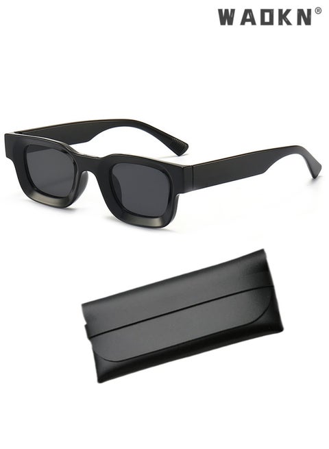 Retro Square Sunglasses for Men Women Trendy Thick Rectangle Chunky Frame Black Shades Fashion 90s Glasses, UV400 Protection Glasse, Vintage Driving Glasses 90’s Fashion Narrow Square Frame