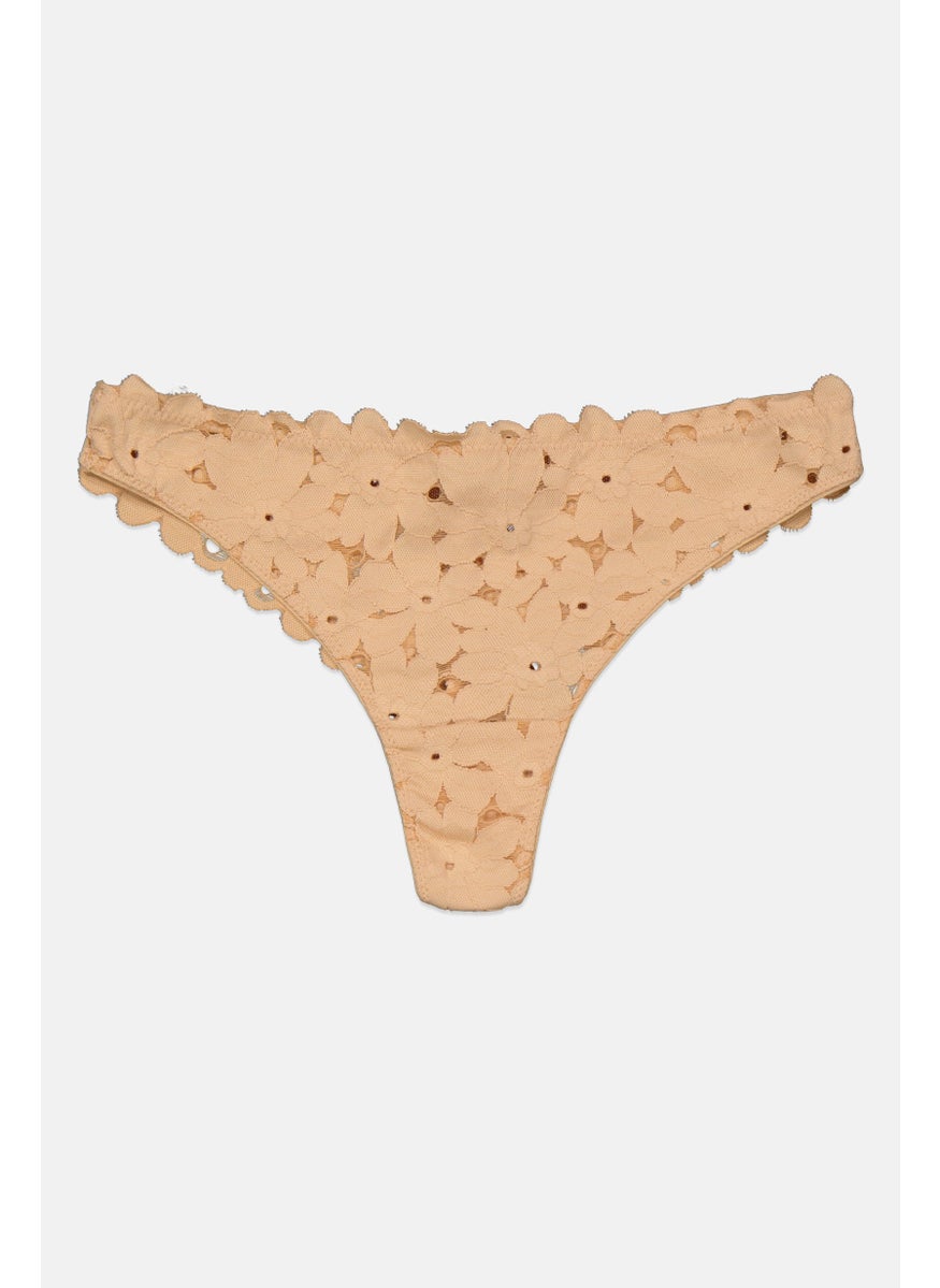 Etam Women Textured Pull On Tanga Panty, Peach  - Image 1