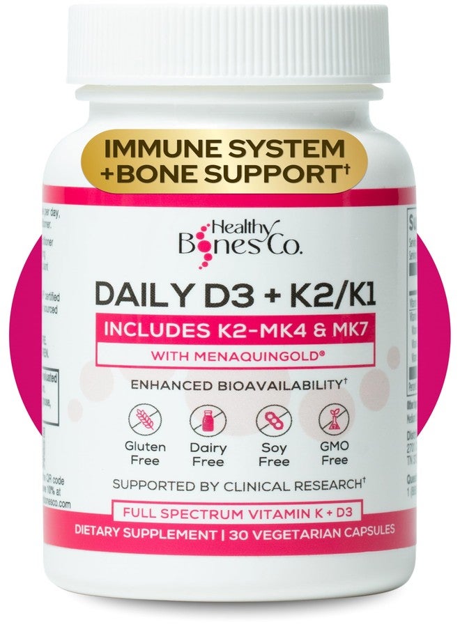 Healthy Bones Co. Premium D3 K2 - Full Spectrum Vitamin D3 K2, 2000 IU D3 + MK7 + MK4 + K1, Daily D3 K2 & K1 Supplements - Vitamin D Supports Calcium Absorption for Strong Bones & Immune Health - 30 Capsules - Image 1