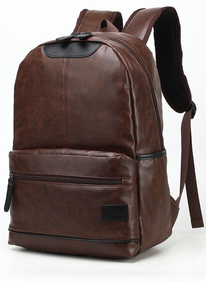 RAHALA - RL-1861-113 15.6-Inch Multi-Pockets Leather Casual Backpack Bag, Brown - Image 1