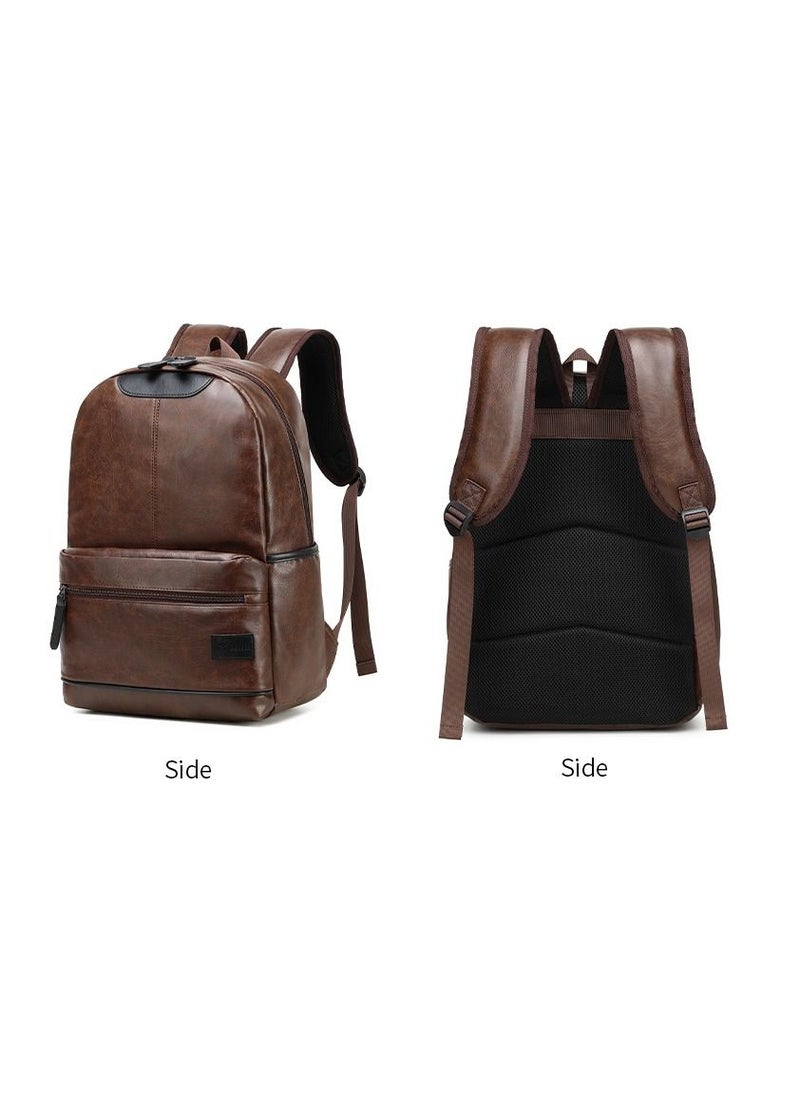 RAHALA - RL-1861-113 15.6-Inch Multi-Pockets Leather Casual Backpack Bag, Brown - Image 1
