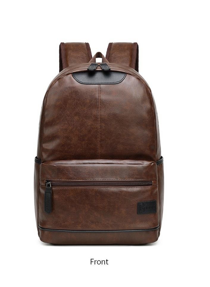RAHALA - RL-1861-113 15.6-Inch Multi-Pockets Leather Casual Backpack Bag, Brown - Image 1