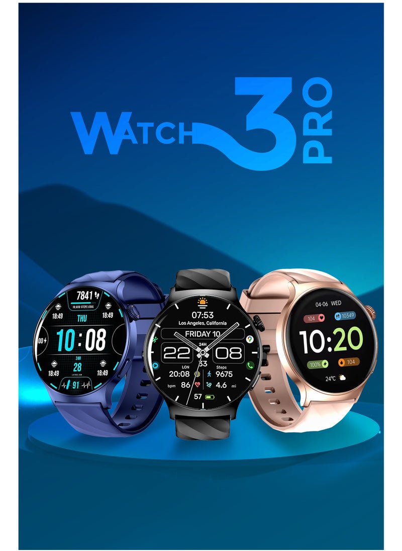 Faster - Smart Watch 3 Pro - 1.43” AMOLED Display, Bluetooth Calling, Fitness Tracker, Sports Modes, Heart Rate & Sleep Monitor, IP68 Waterproof, 250mAh Battery, Compatible with Android & iOS - Image 1