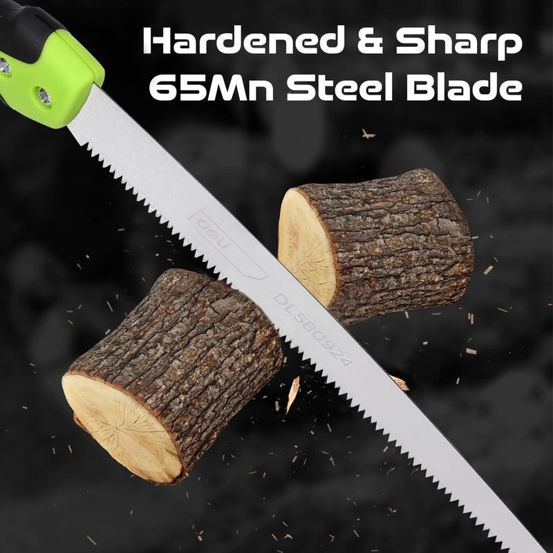 Deli DL580924 240mm Hand Saw 7 TPI Saw-Teeth with 3 Sided Grinding & Antislip Coated Handle 65Mn Heavy Duty Steel Blades for Camping Gardening Hunting (Pack of 1, Green) - Image 2