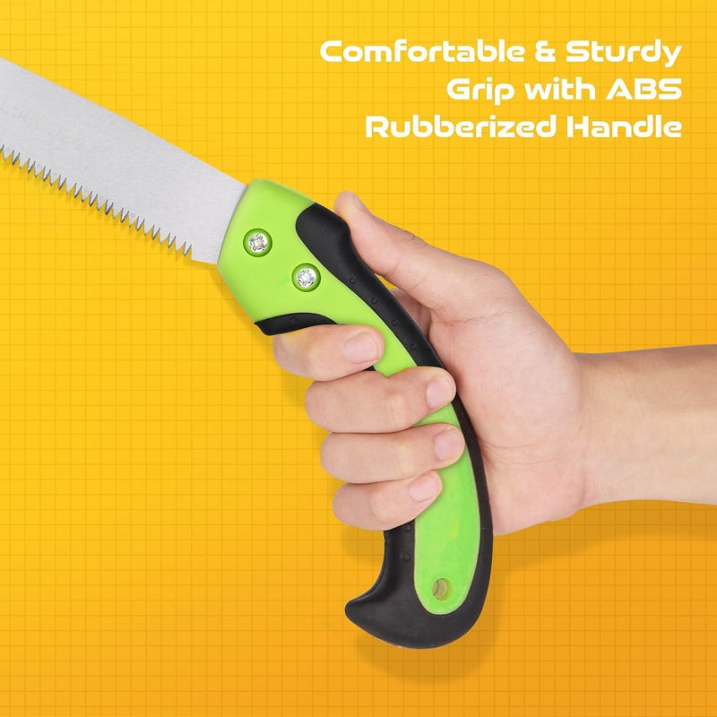 Deli DL580924 240mm Hand Saw 7 TPI Saw-Teeth with 3 Sided Grinding & Antislip Coated Handle 65Mn Heavy Duty Steel Blades for Camping Gardening Hunting (Pack of 1, Green) - Image 4