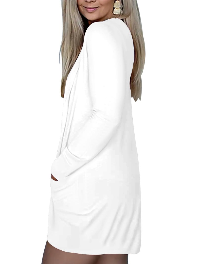 DB MOON Womens Long Cardigan Light Weight Sweater Long Sleeve Lightweight Open Front Fall Outfits with Pockets White - Image 3